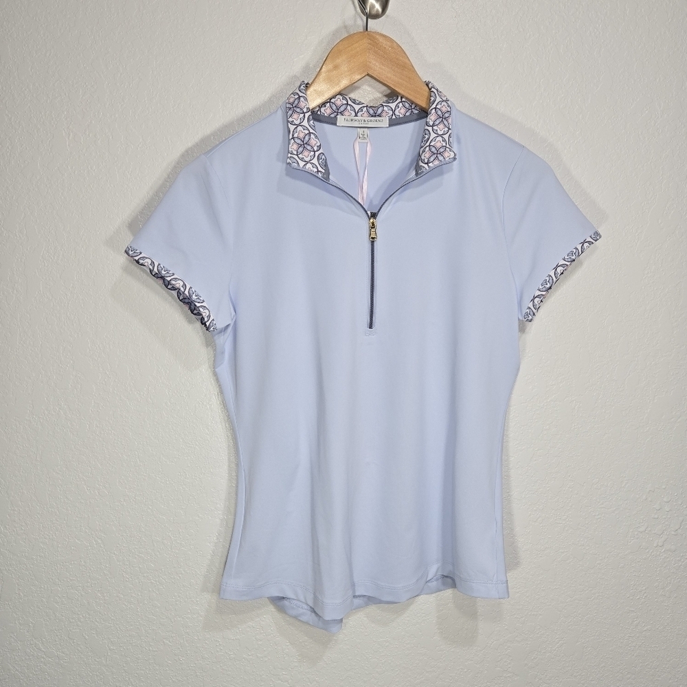 Fairway & Greene Small Maya Zip Mock Neck Dream Blue Ladies Golf Shirt